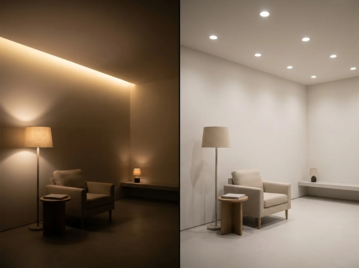 Low and warm illumination: don't light up every corner