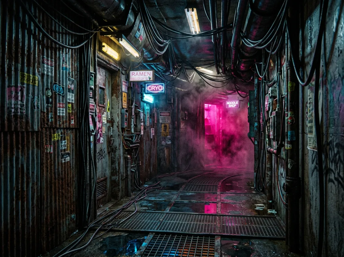 Cyberpunk Corridor: Narrow, Dark, Full