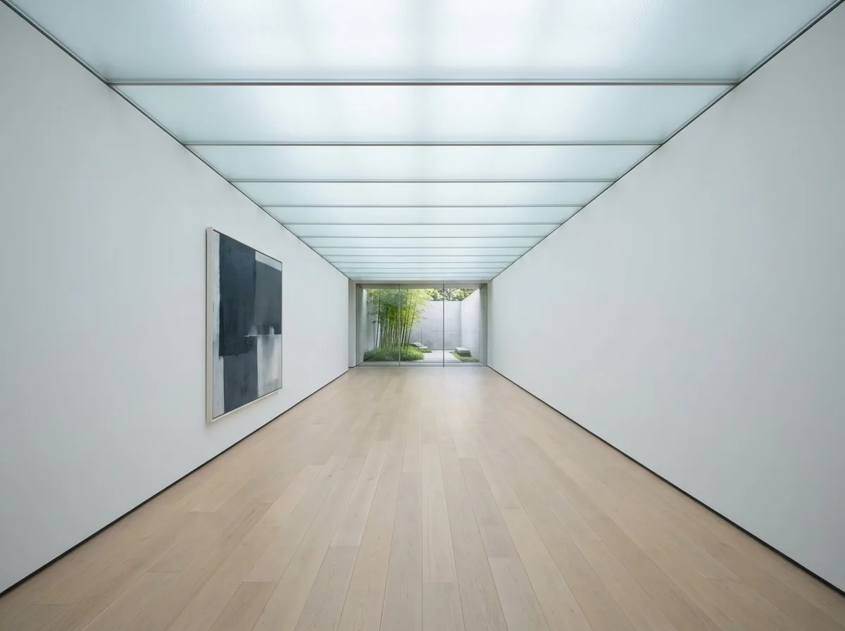 Exhibition Hall of Natural Light: Ceiling Light Strips and Frameless Seams