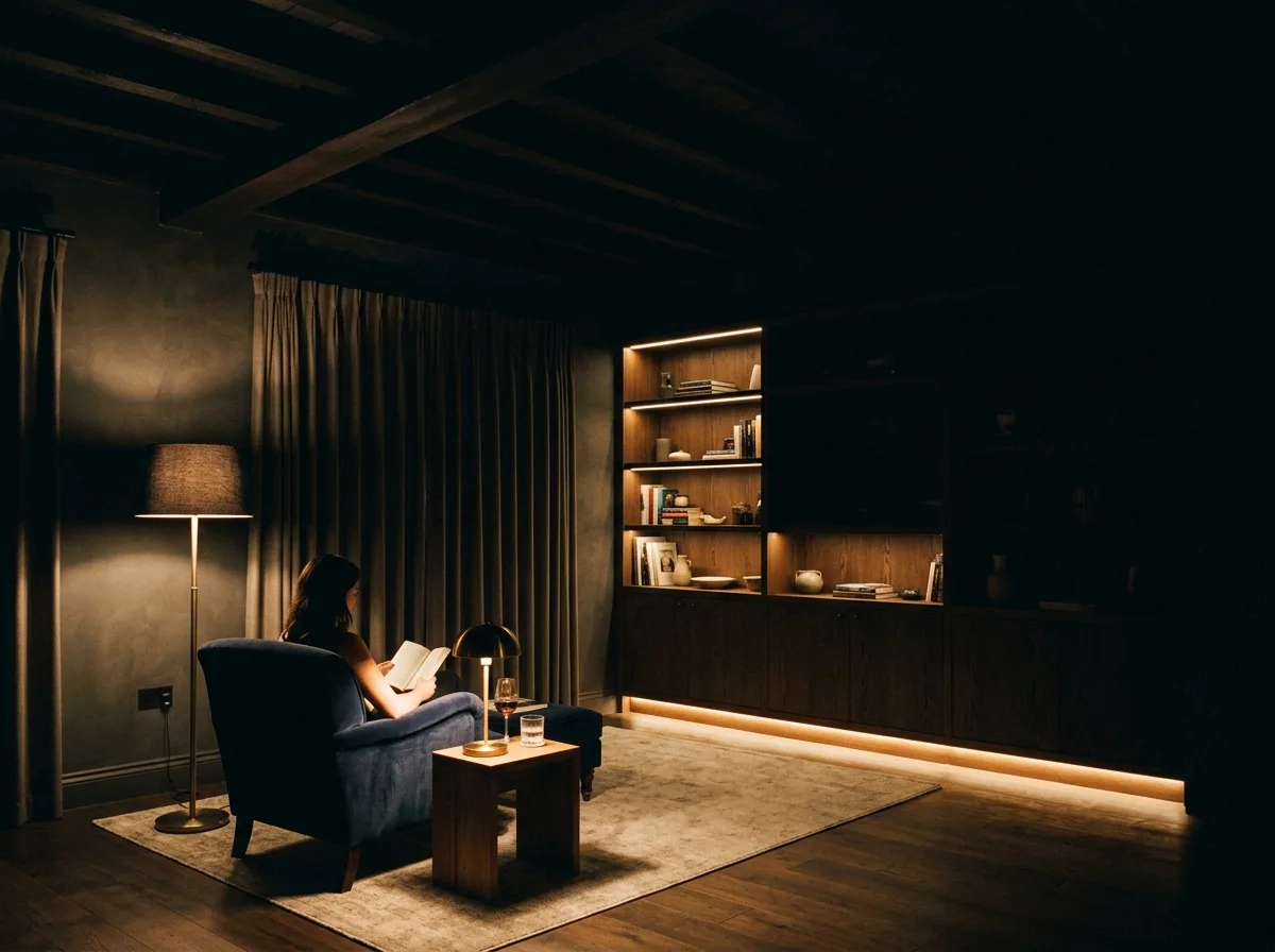 Low light sources: avoid shining down from the ceiling