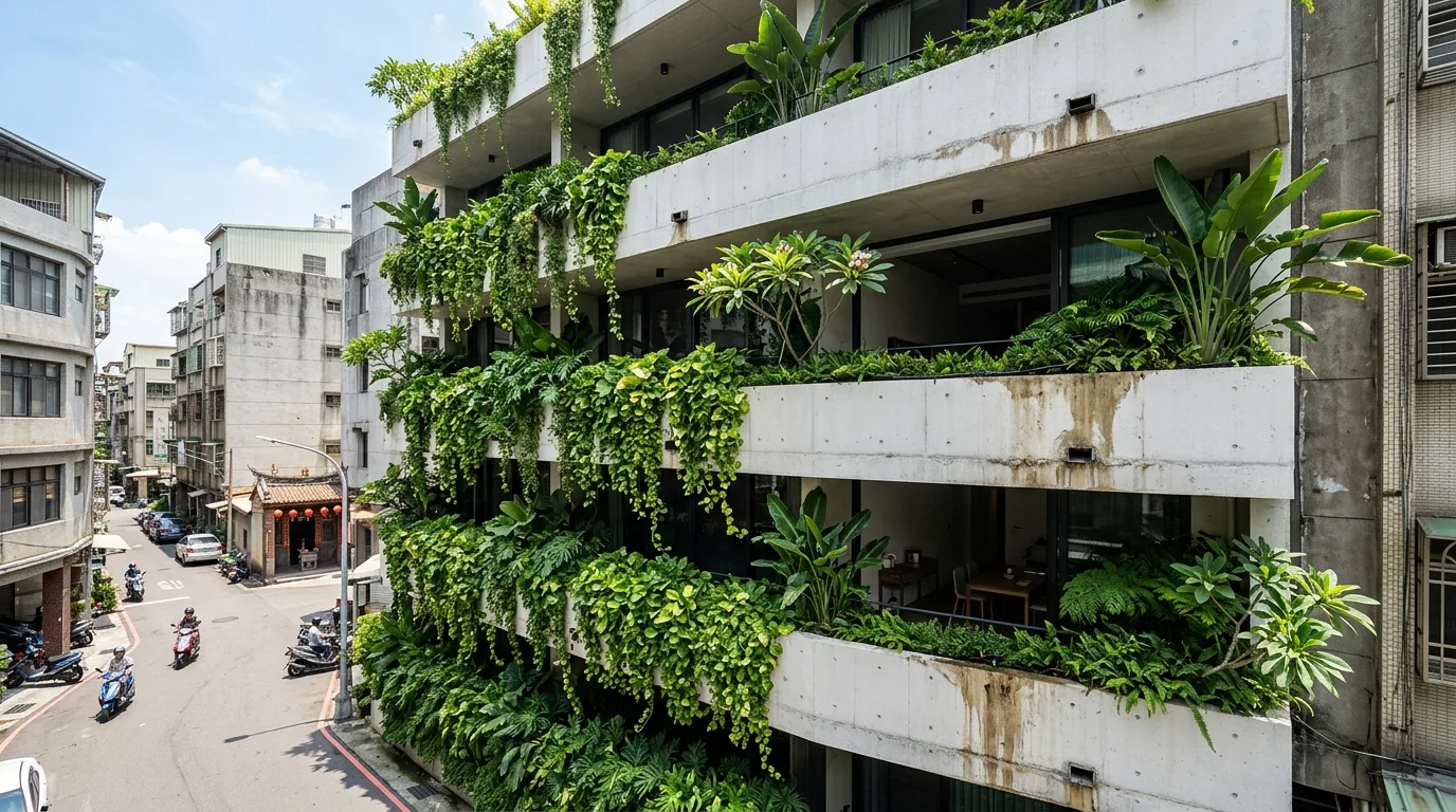 植栽阳台：层叠绿意作为遮阳层