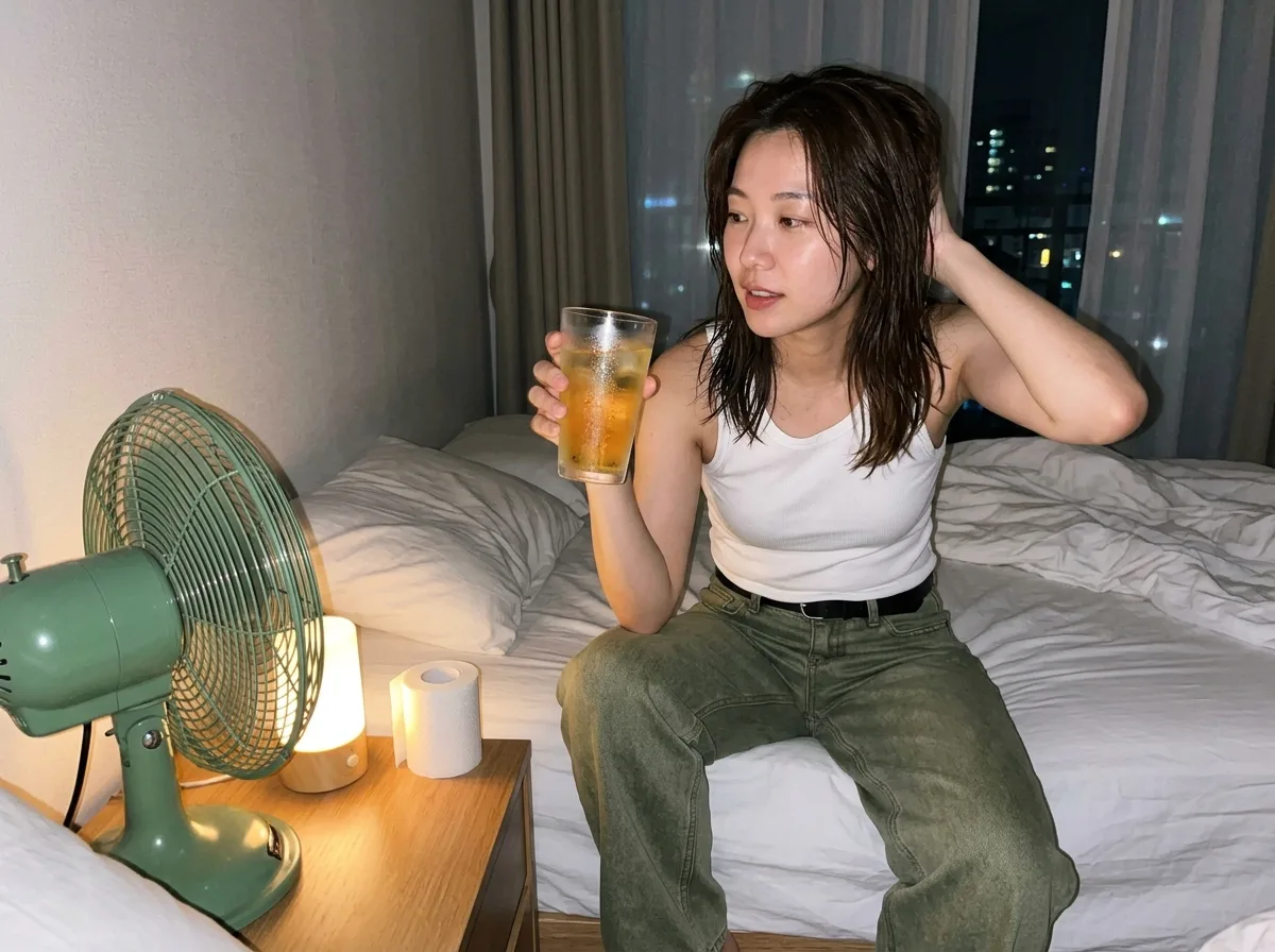 Summer Night Room: Vintage Fan and Chilled Drinks