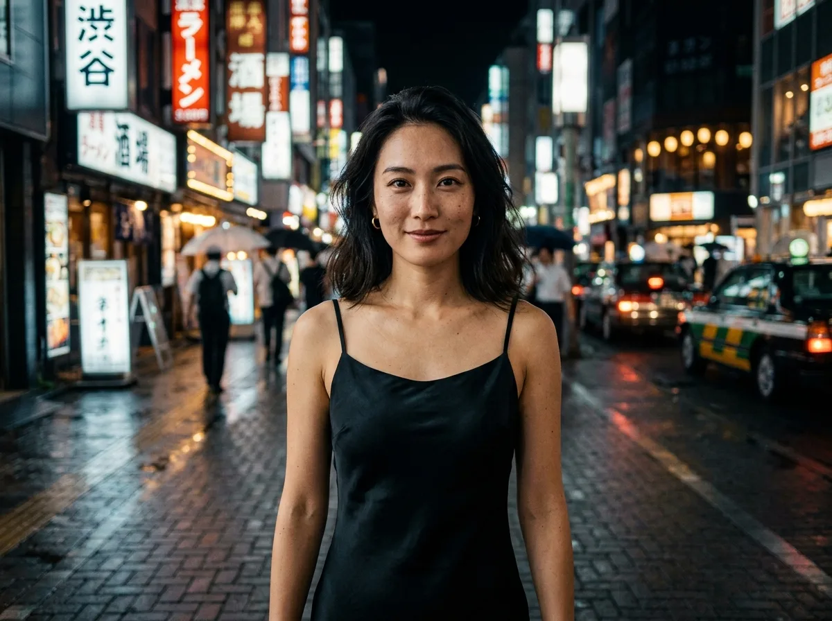 Black Silk Night Portrait: Moonlight Bokeh and Anamorphic Lens