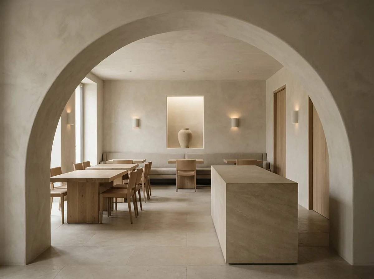 Serene Monochrome Restaurant: Proportion, Stone, and Restraint