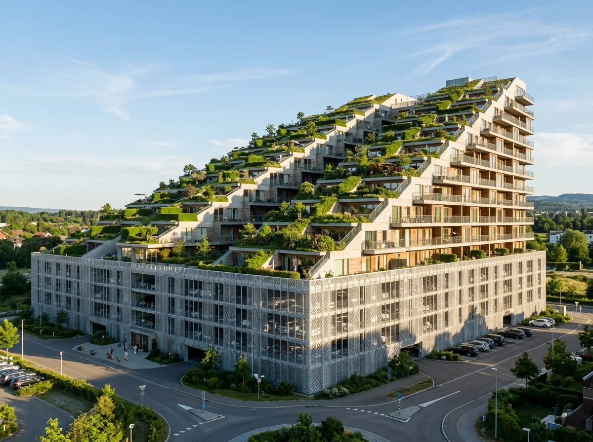 Artificial Mountain: Residential Terraces Stacked Above Parking Structure
