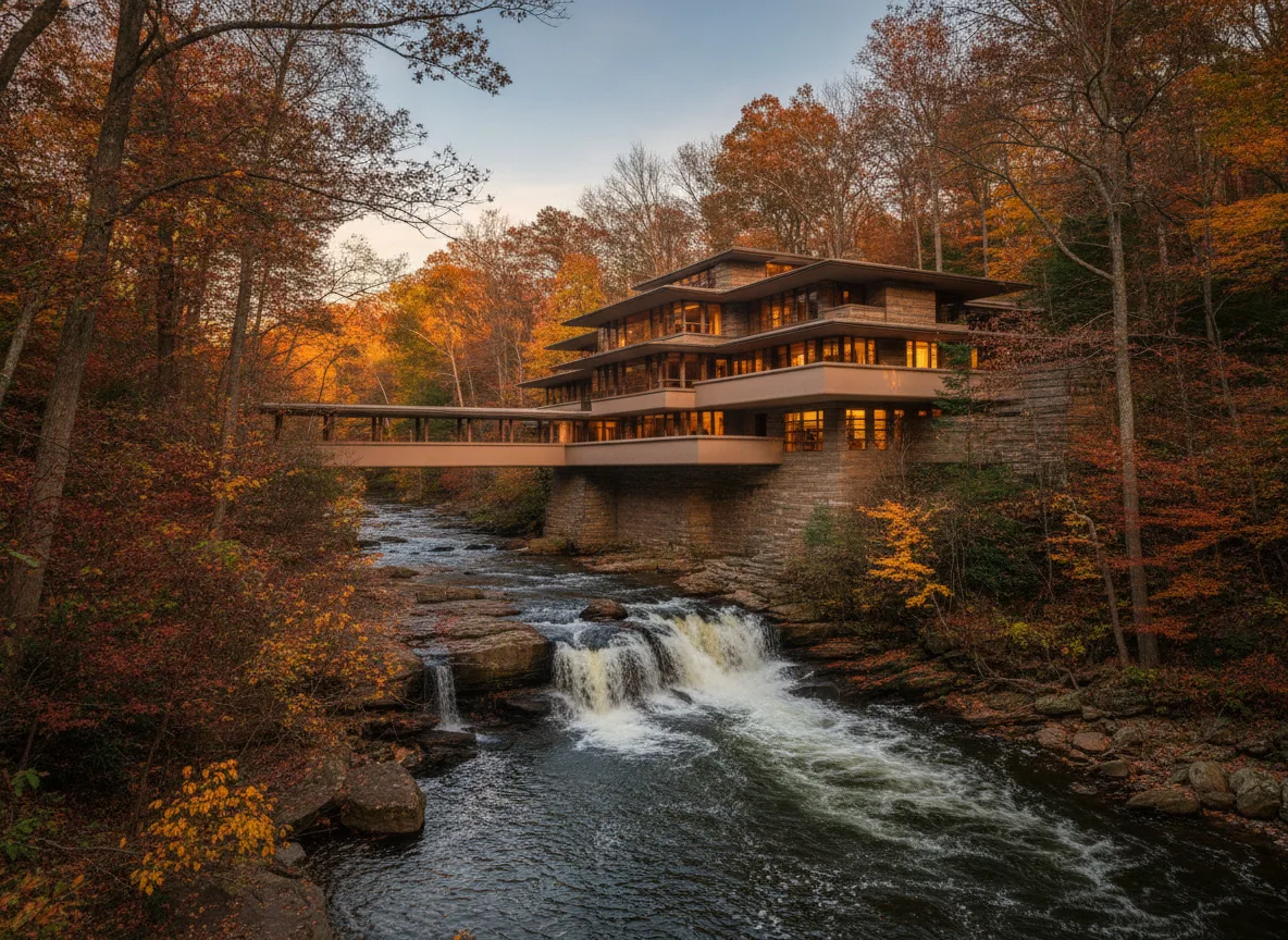 Wright Style · Cantilevered Terrace Stream House