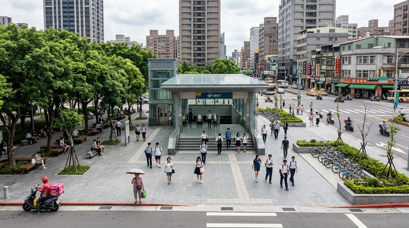 捷运出入口广场：人流疏散与遮荫停留