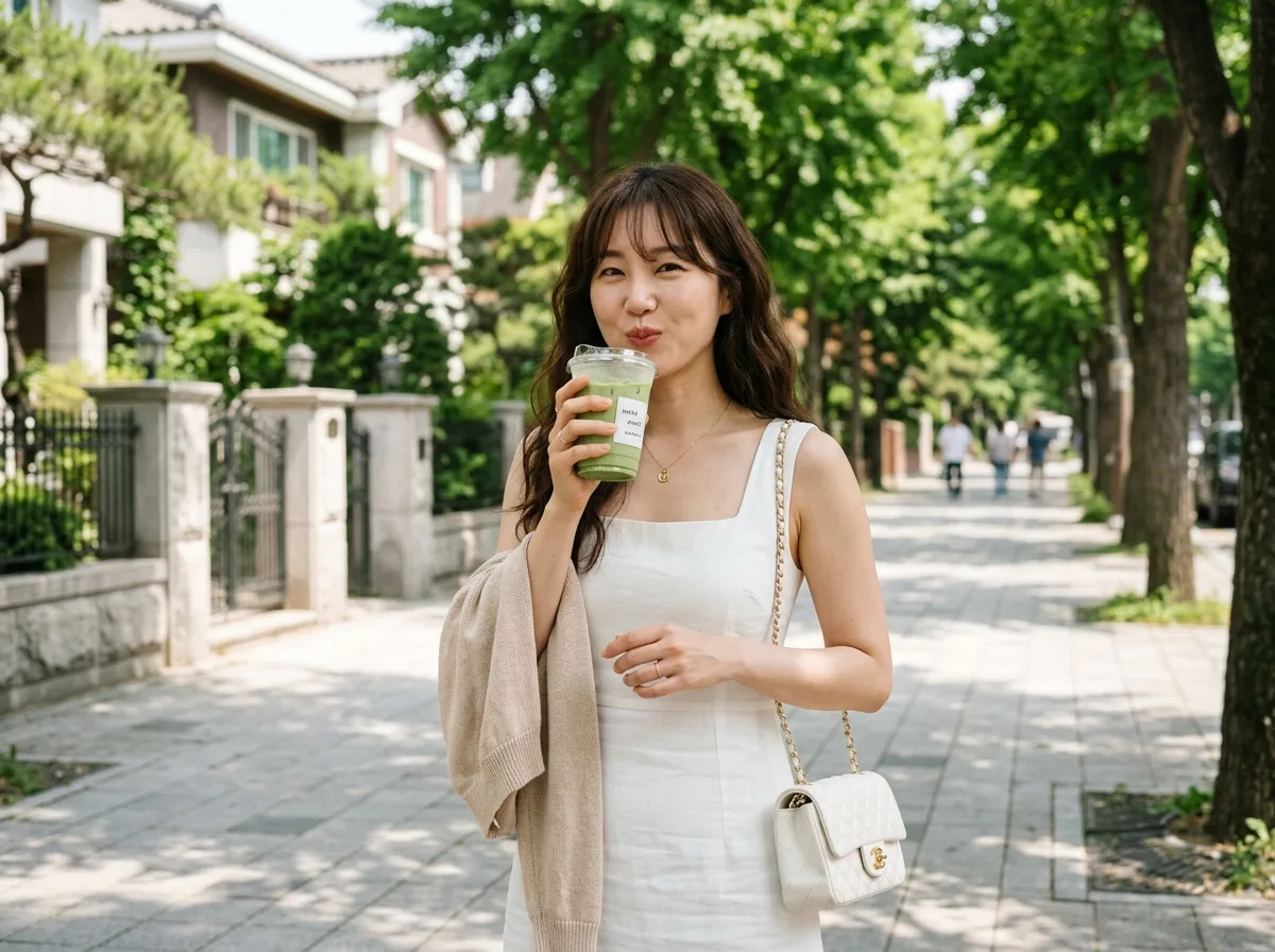 绿荫街道・手捧抹茶冰饮的韩系极简街拍