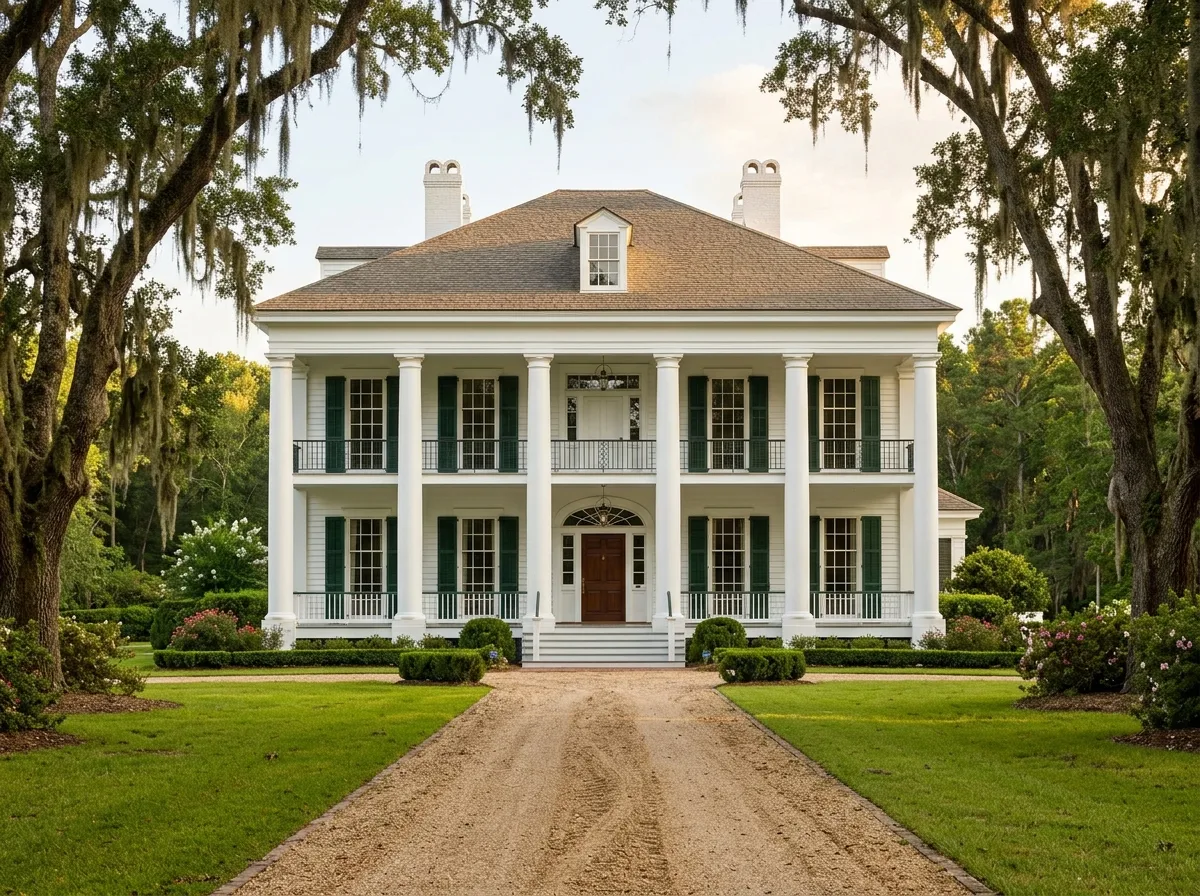 Southern Plantation: Two-Story Giant Columns and Front Porch