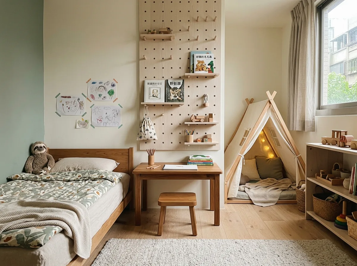 Japanese Warm Children's Room: Low Furniture and Movable Walls