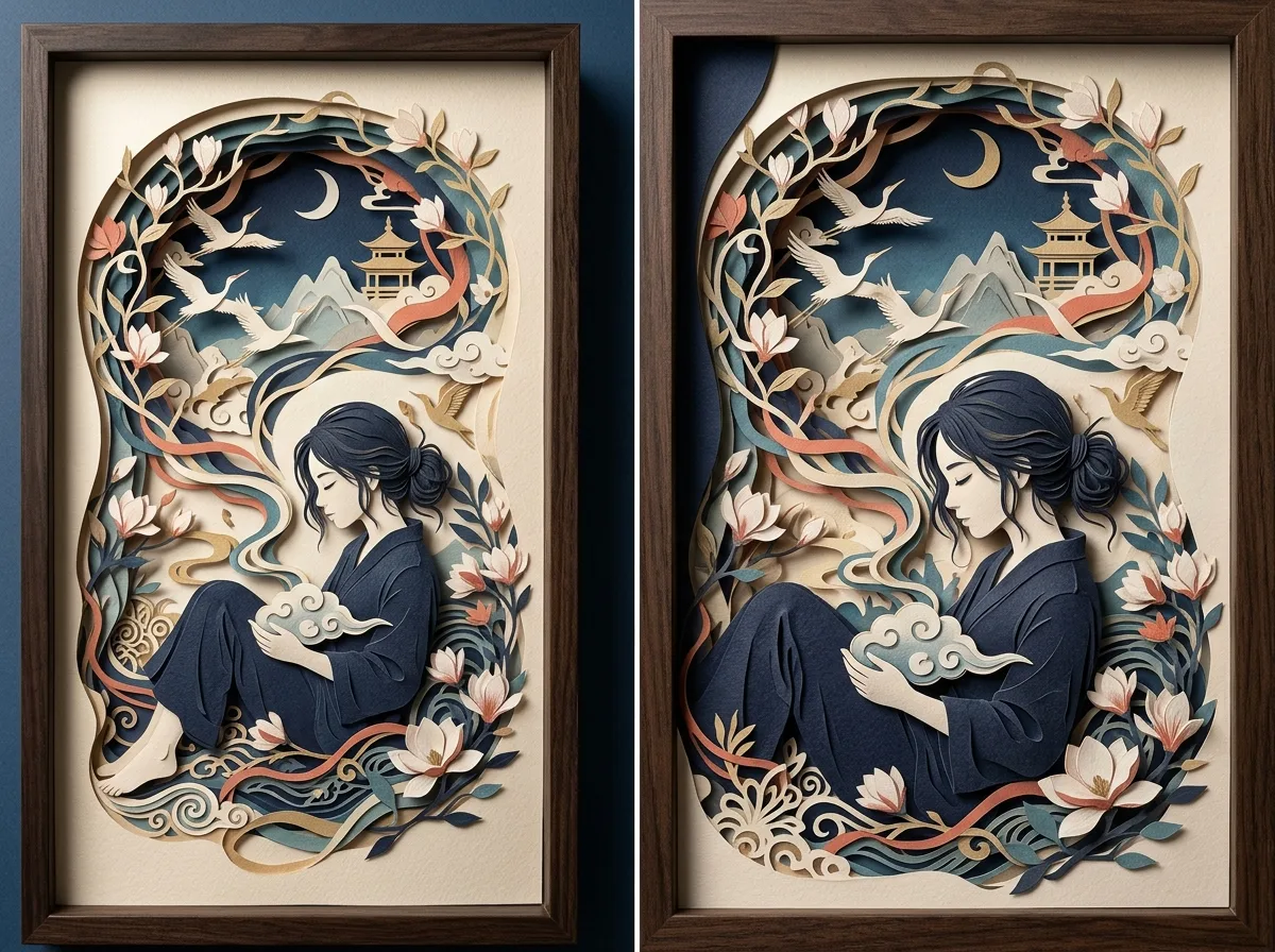 東洋女性の夢の立体切り絵