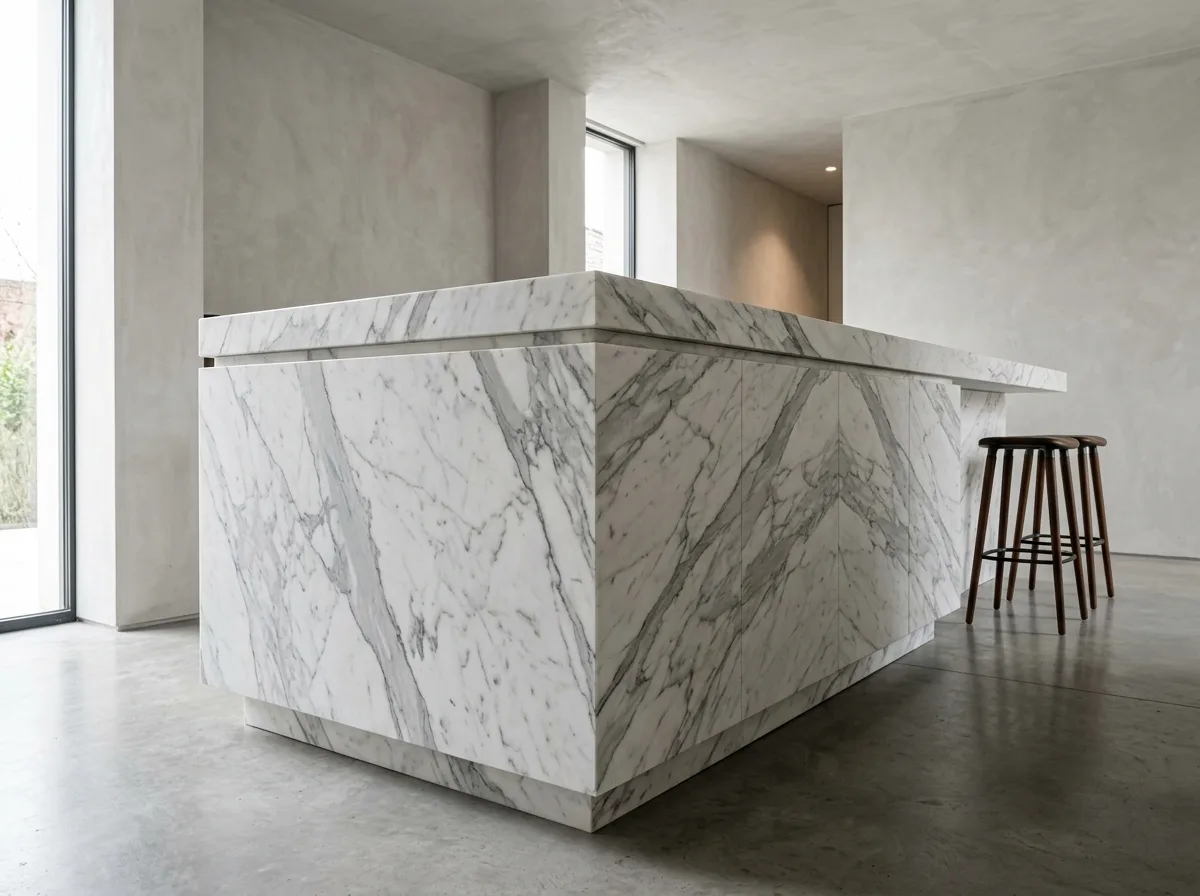 Stone cladding the entire volume