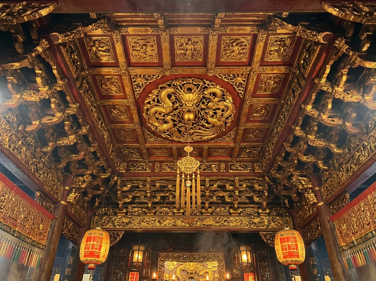 Gilded Coffers: Gold and Red on the Ceiling
