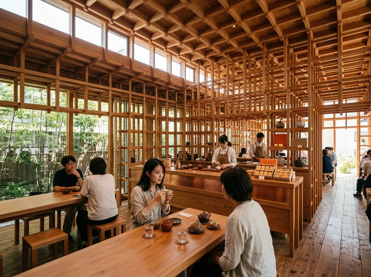 木格构室内：茶空间与过滤日光