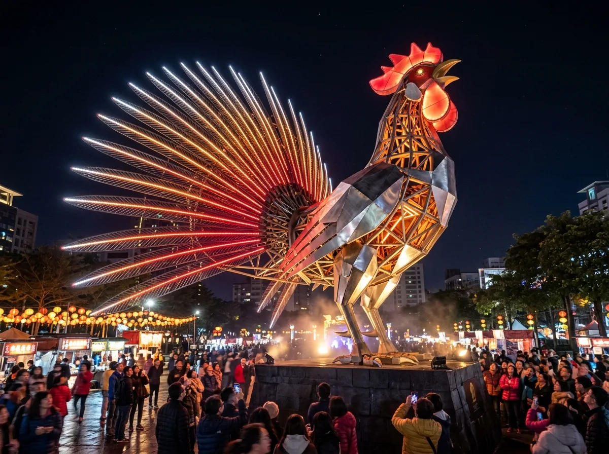 Year of the Rooster Main Lantern・Tech Style: Winged Light Strips and Expanding Structure