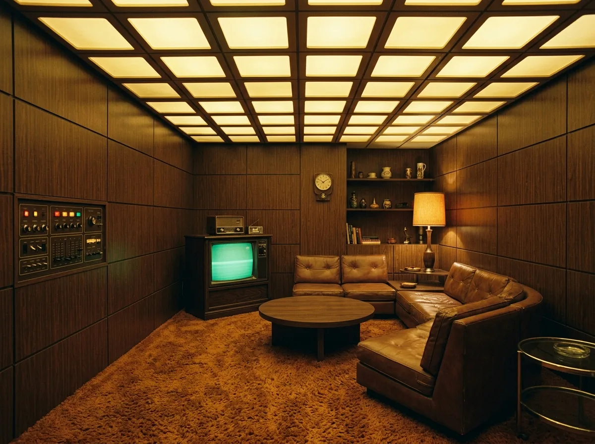 Retro-futurism Living Room: low ceiling and control wall