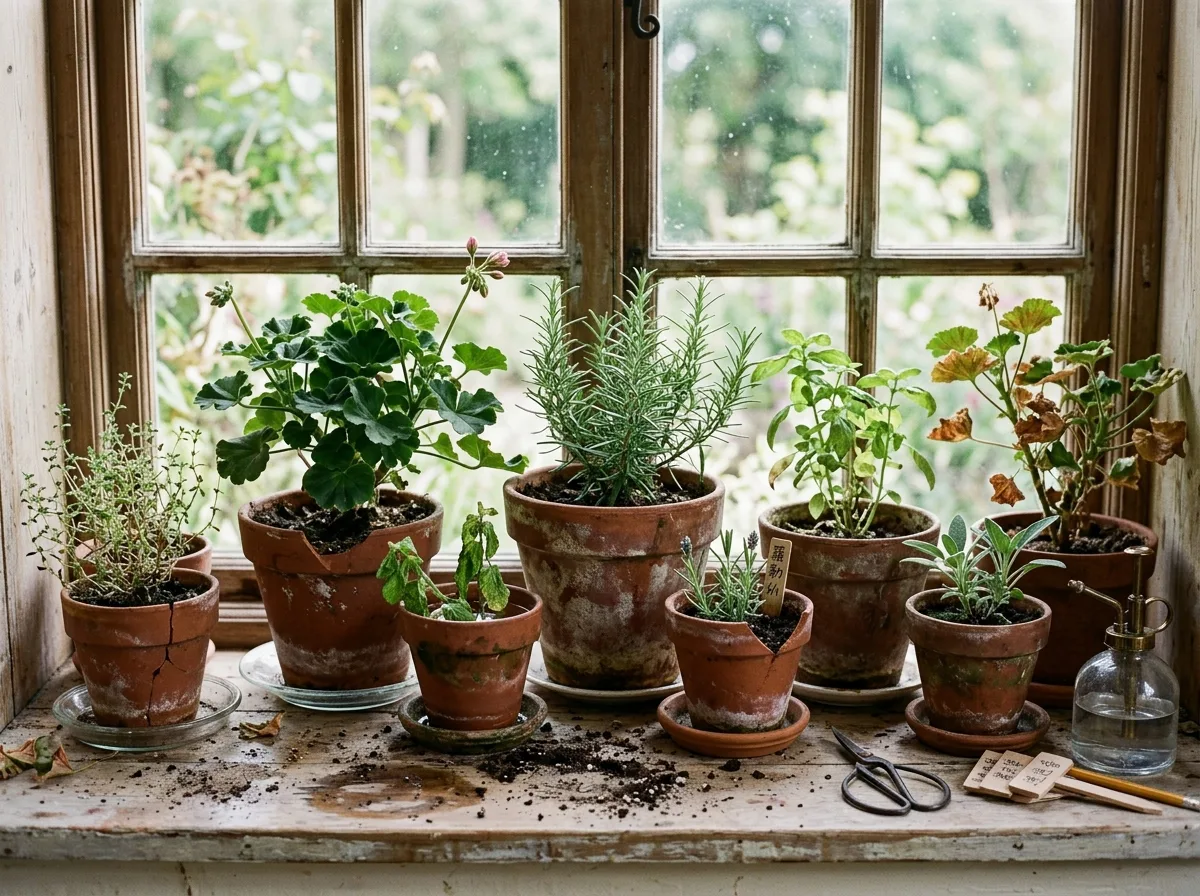 Window boxes: rows of terracotta