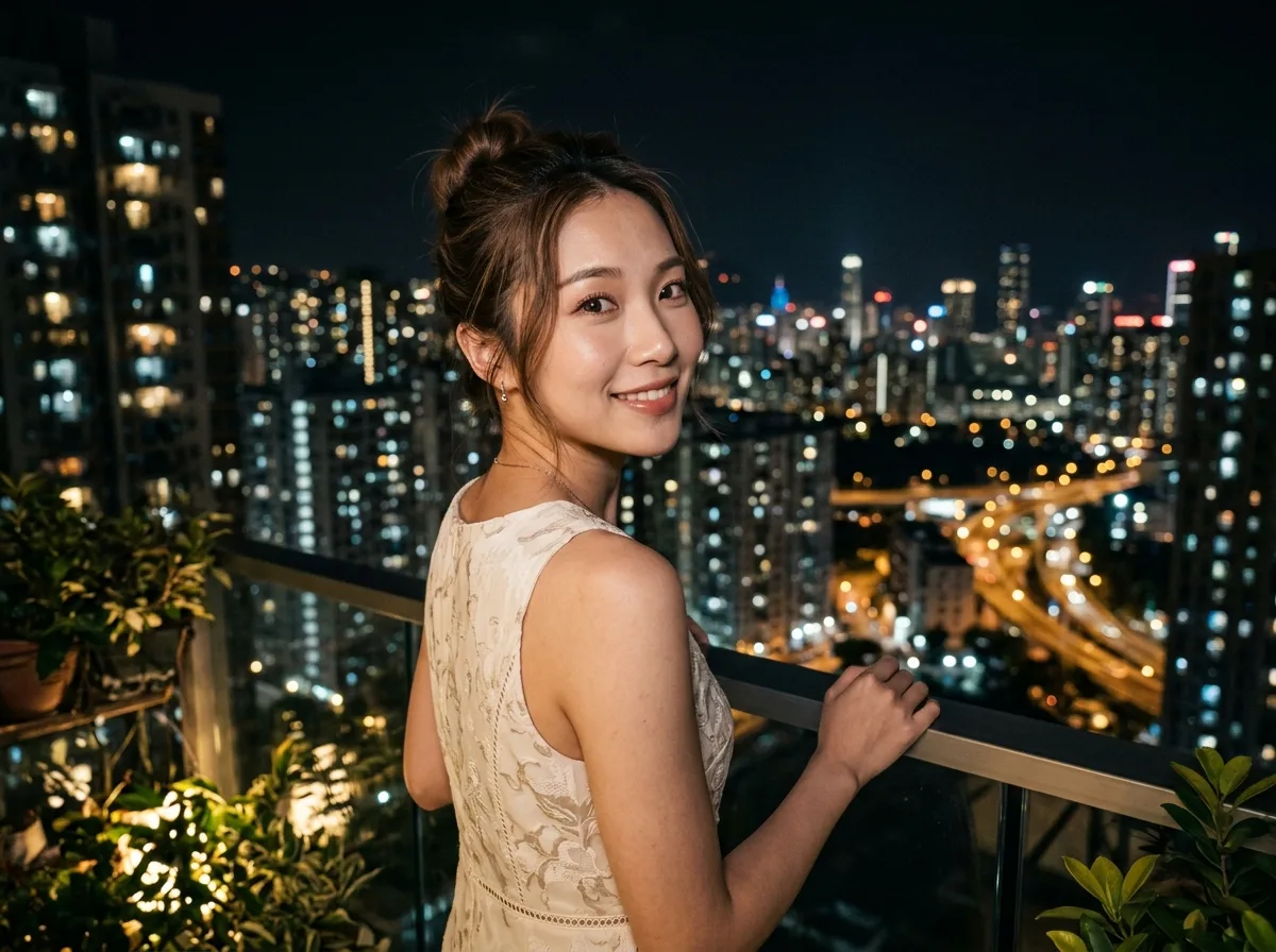 Balcony Night View: A Gentle Glance Under the Spotlight