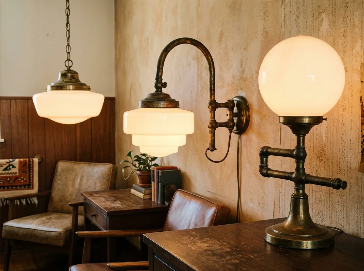 Brass and frosted glass: a standard combination for lighting