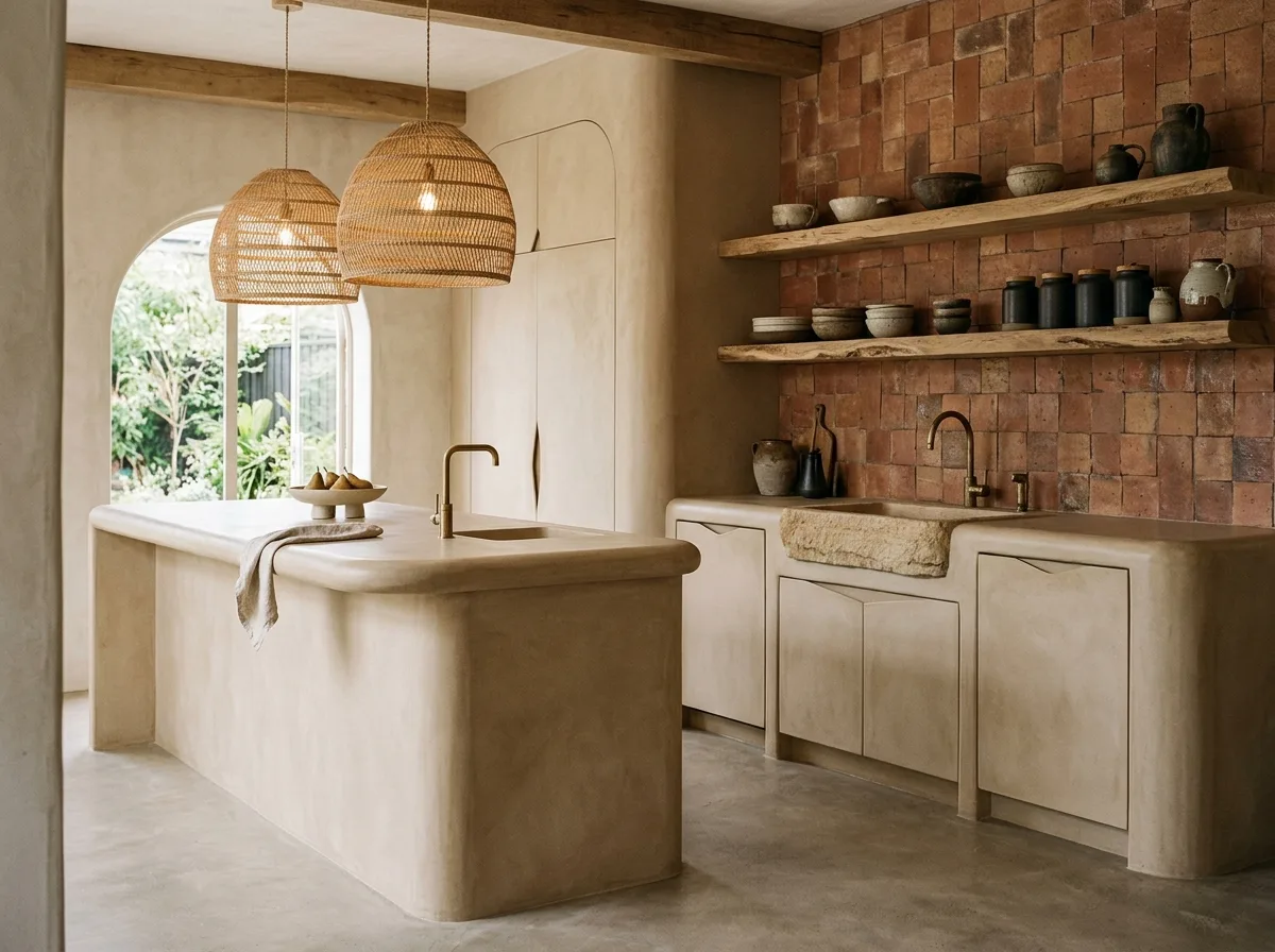 Organic Modern・Kitchen: Rounded Countertop and Terracotta