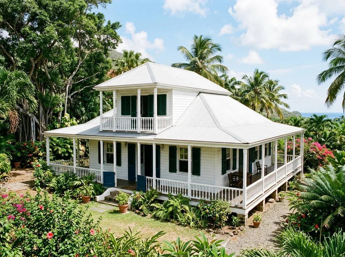 Caribbean Plantation: Bright White with Dark Louvers