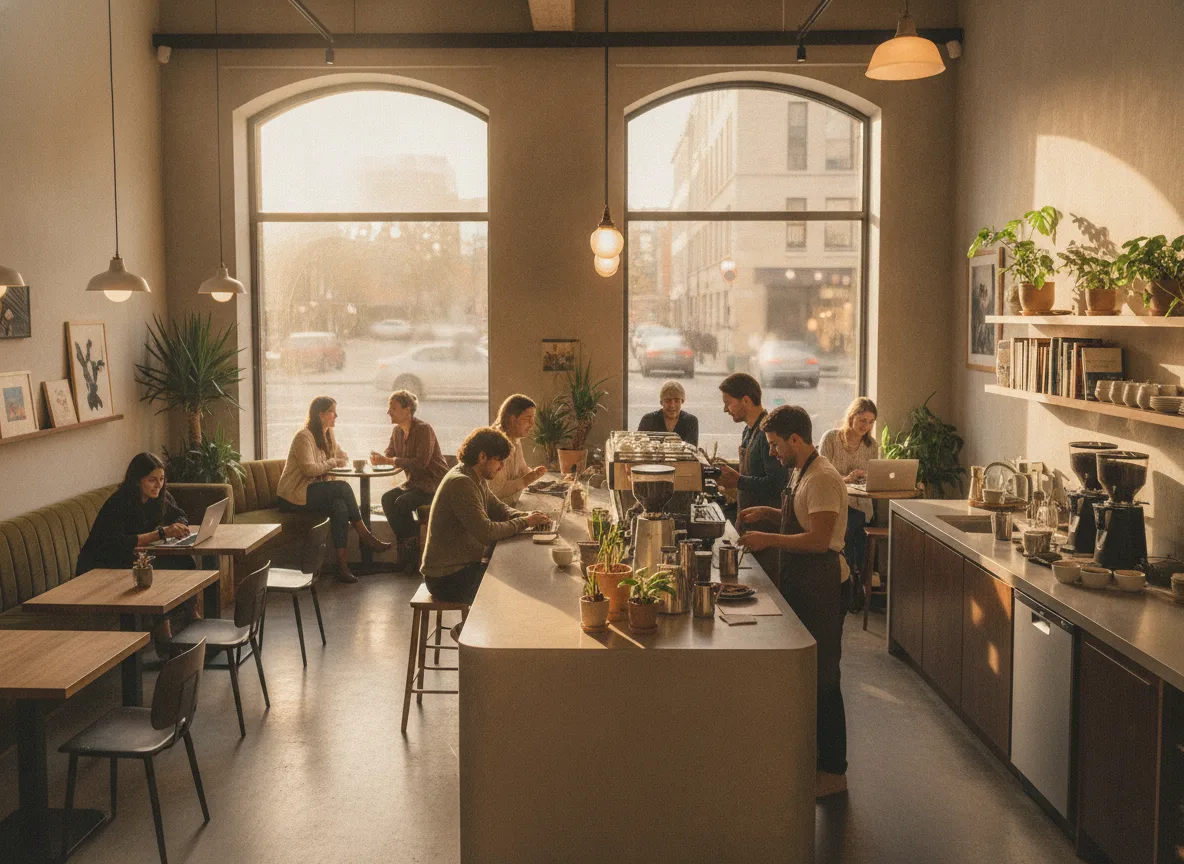 Urban Street Corner Story: Coffee Aroma and Digital Nomad Daily Life