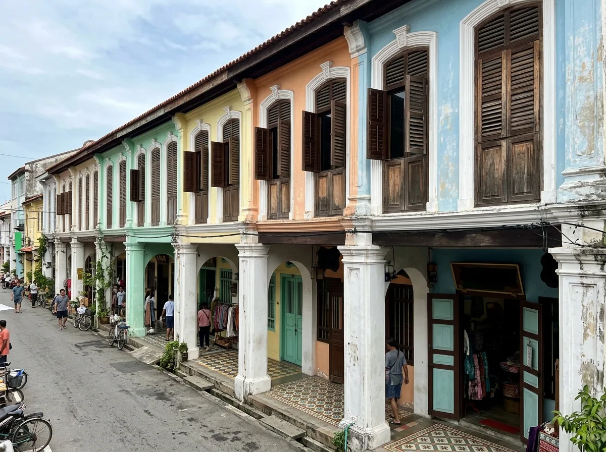 Colonial Townhouse: Colonnades, Louvers, and Stucco