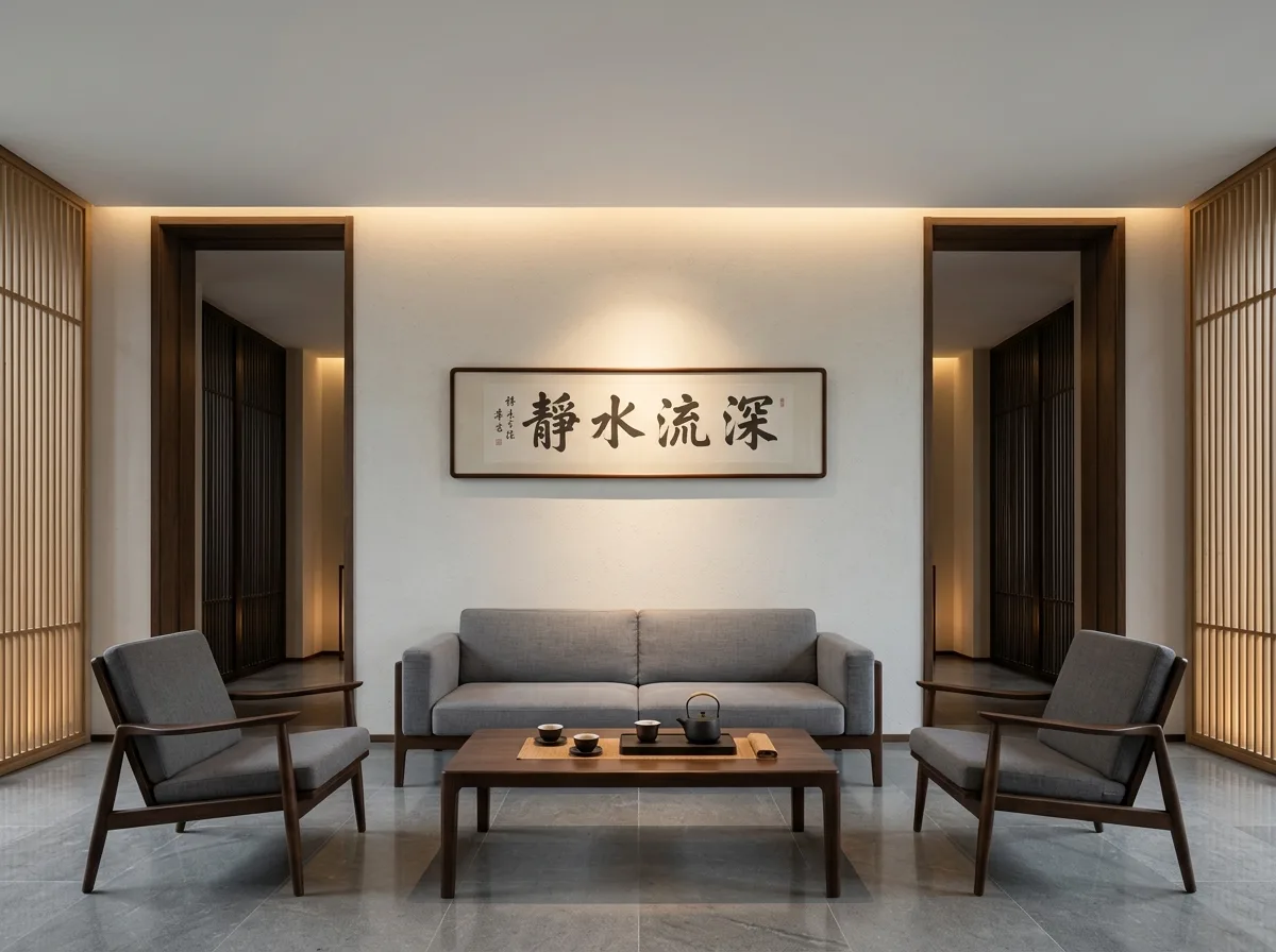 Humanistic Ambiance - Reception Room: Symmetry and a Calligraphy Scroll