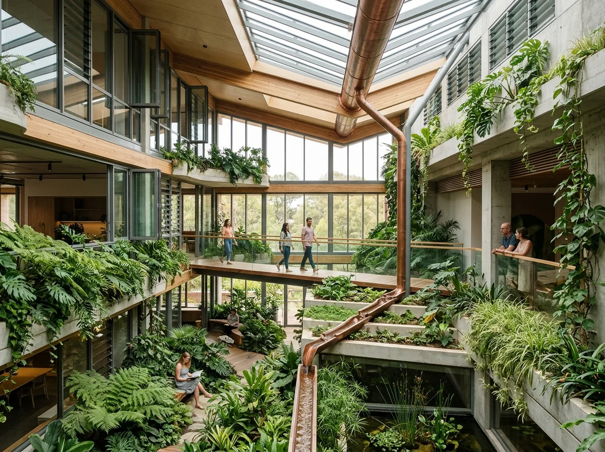 バイオフィリック建築：日光・植栽・水システム