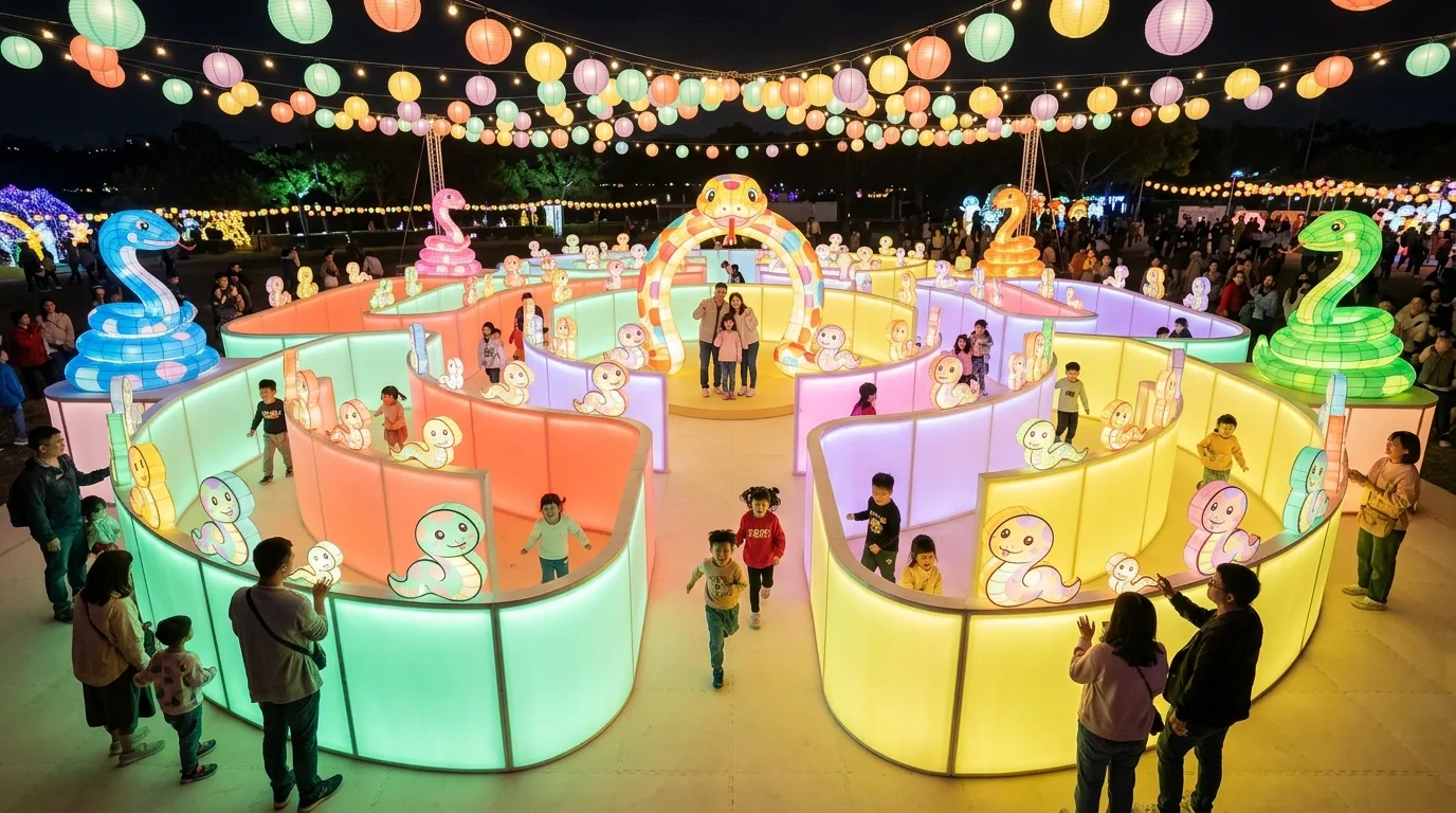 Year of the Snake Lantern Zone・Cartoon Style: Colorful Maze and Coiled Snakes