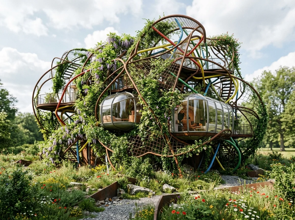 植生住宅：構造と植物が絡み合うファサード