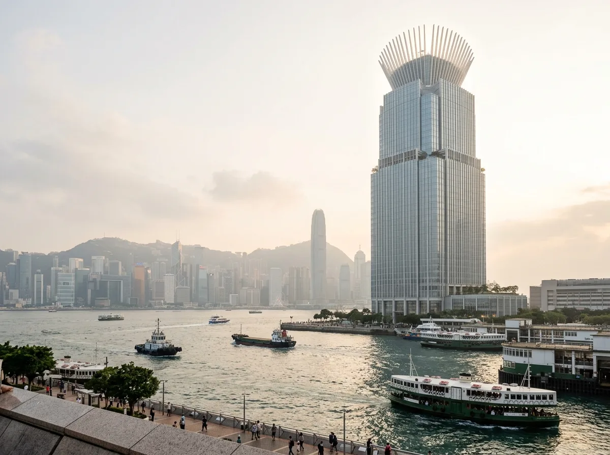 Harborfront Stepped Tower: Curved Glass and Tapered Top