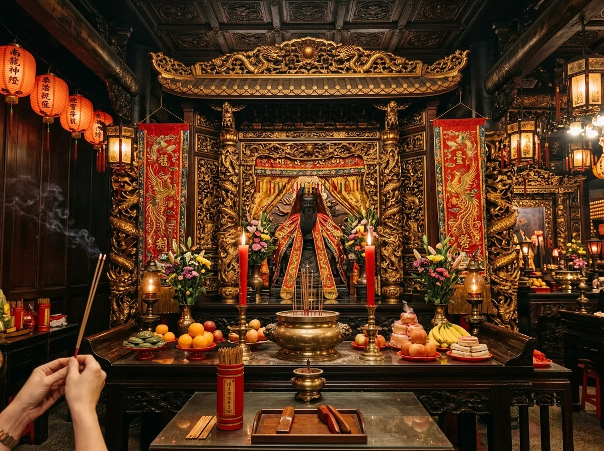 Main Sanctuary Shrine: Altar, Candles, and Curtains
