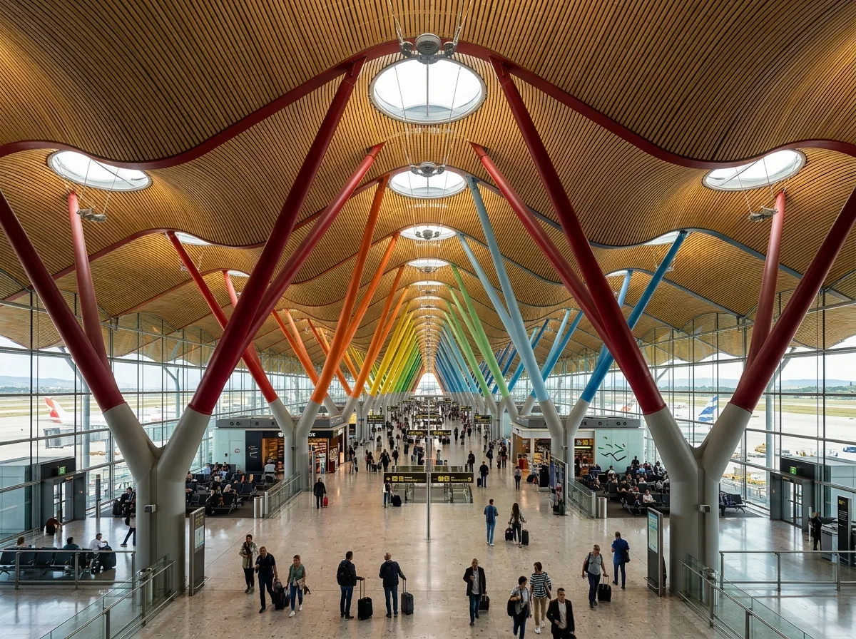Bamboo Wave Ceiling and Rainbow Columns: The Terminal's Wayfinding System