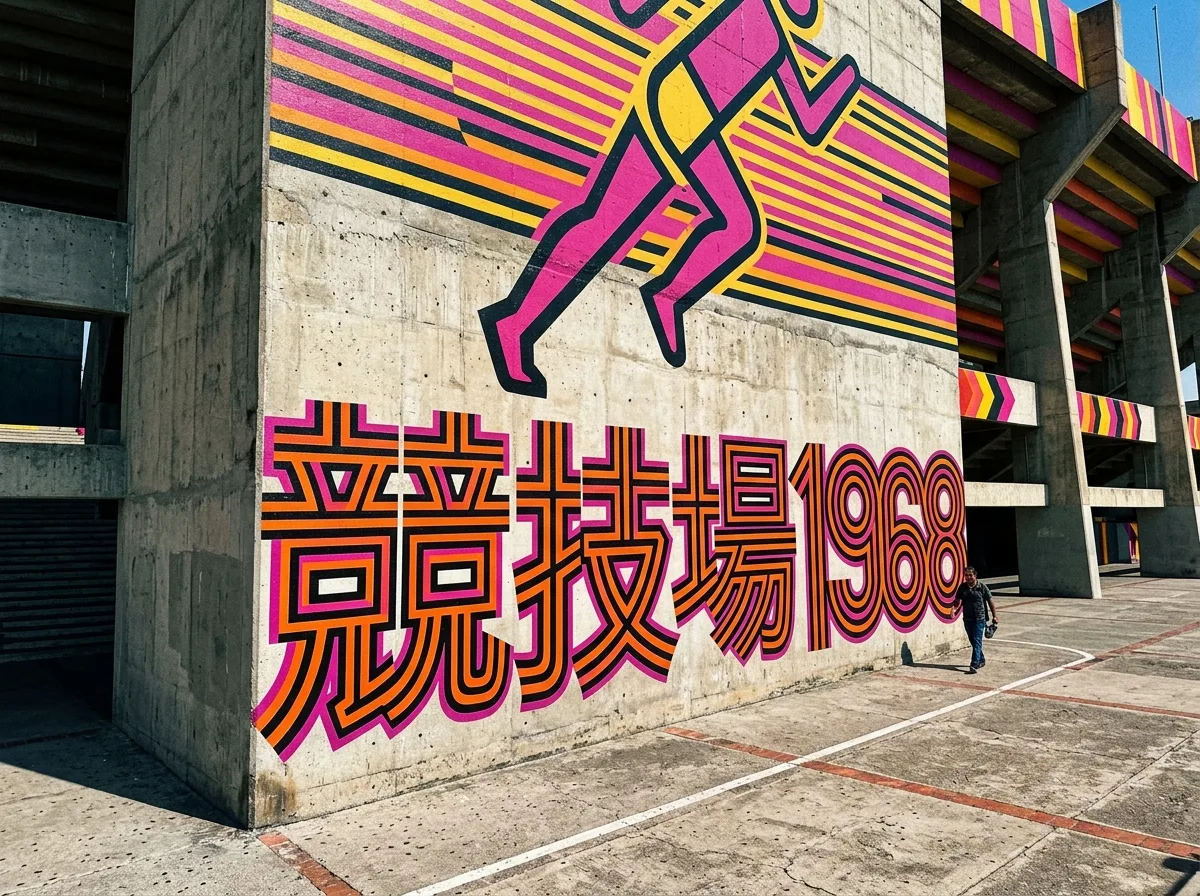 メキシコ68：同心円線フォントとスポーツアイコンの全体像