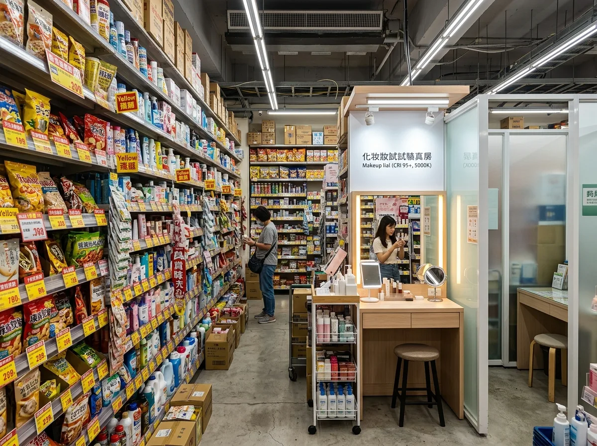 药妆店：高密度陈列与试用台