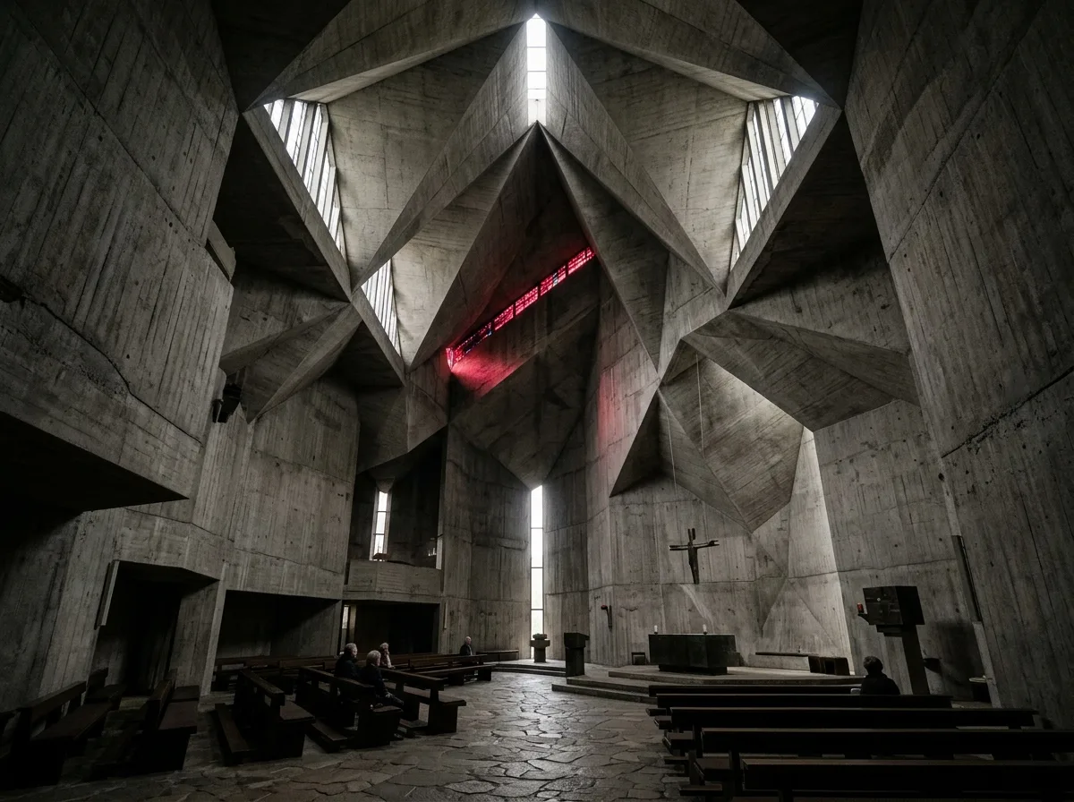 Folded Concrete Sanctuary Interior: Weight, Silence, and High Side Light