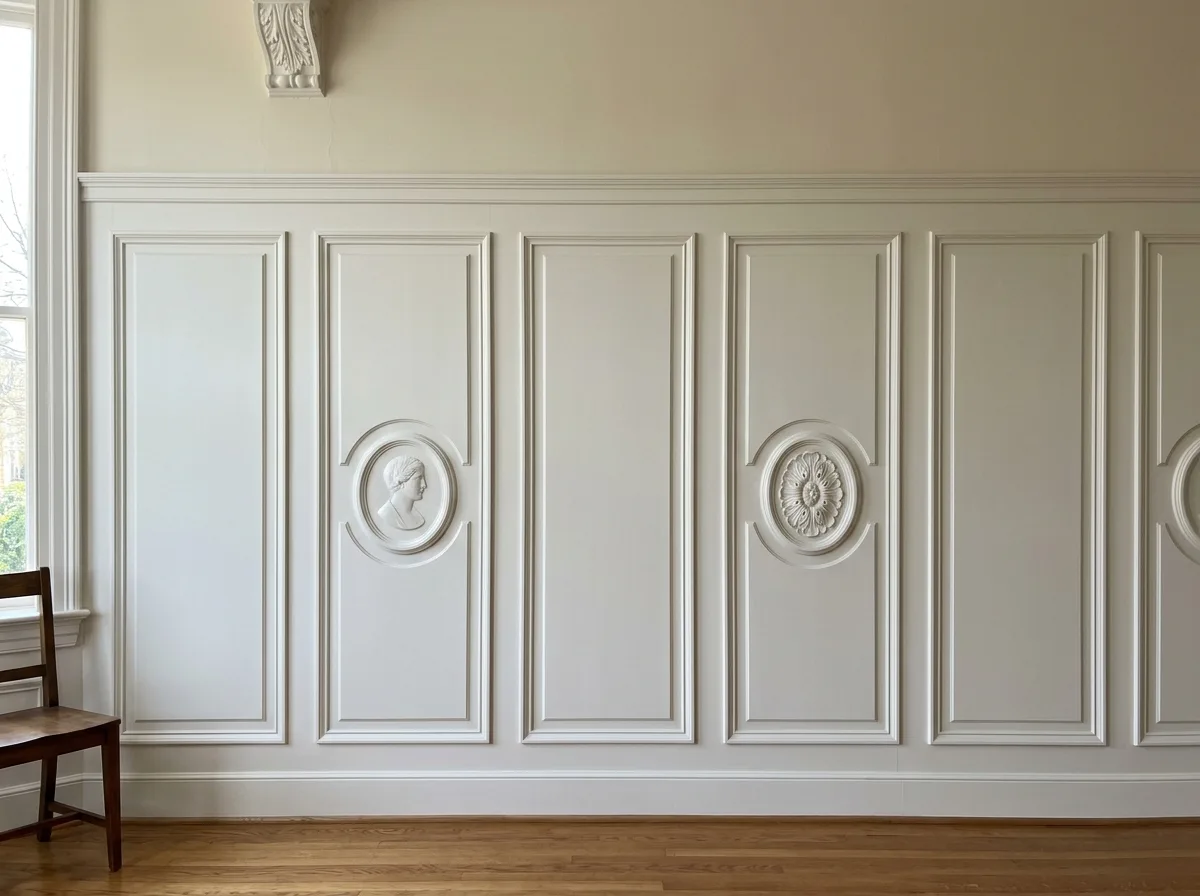 Wainscoting: Rectangular Panels and Round Medallions