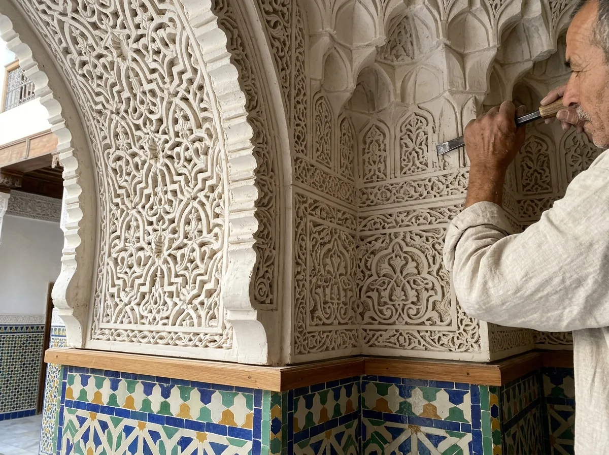 Carved plaster: upper half of the wall