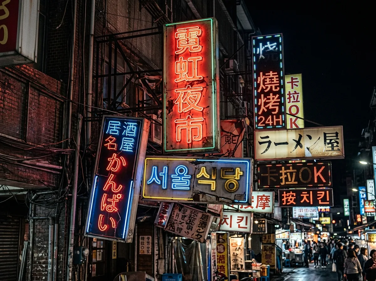 招牌文字：多语混合