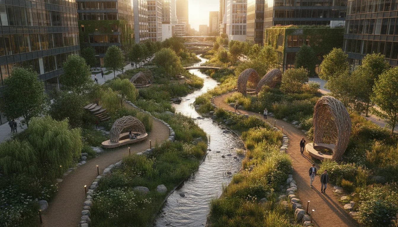 都市疗愈溪谷：野性植栽与雕塑地景