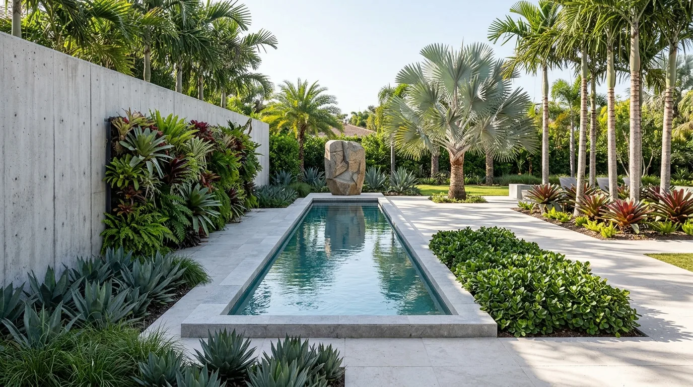 Tropical Modern Garden: Sculptural Planting & Geometric Pools