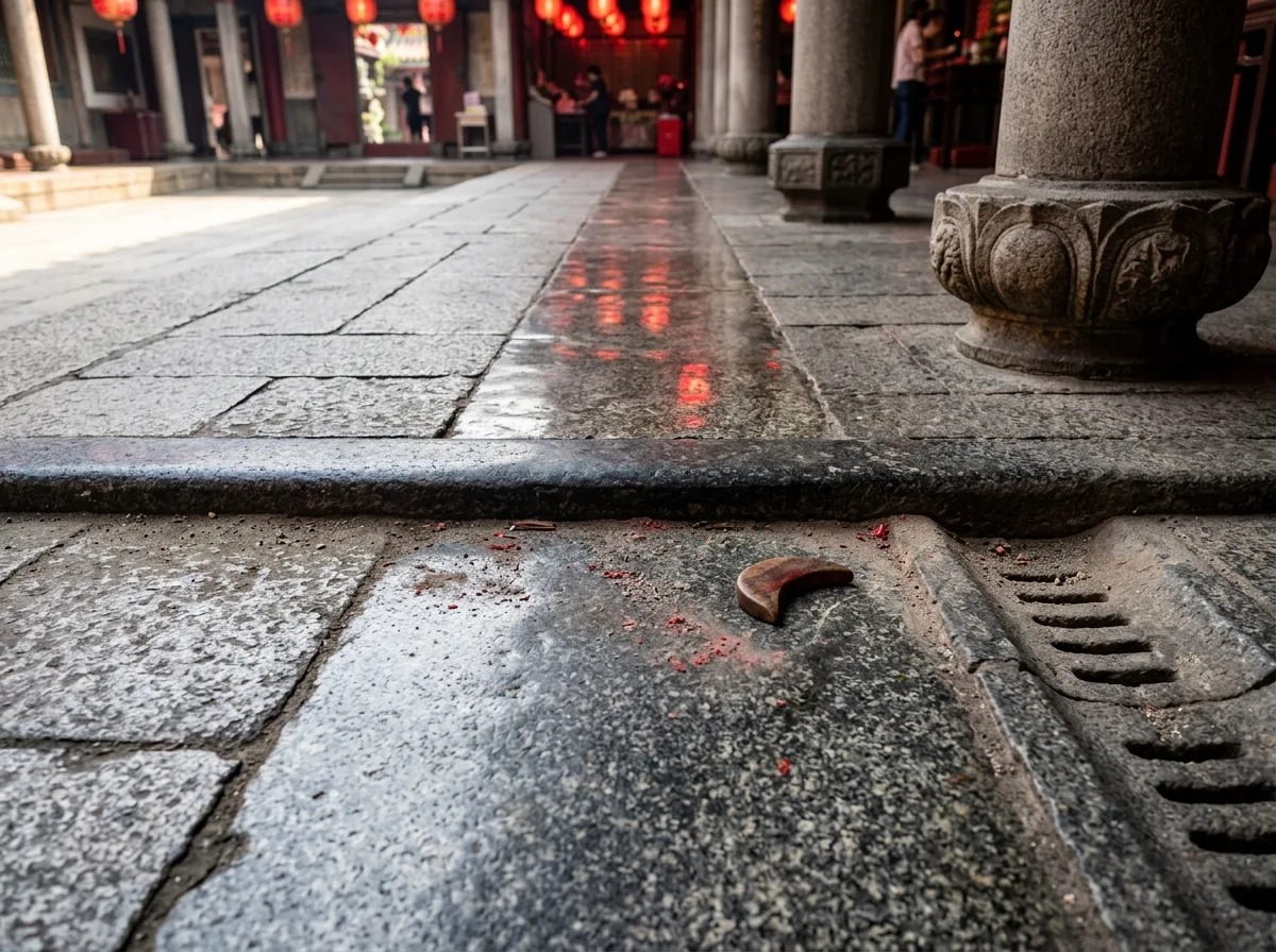 寺庙地面：抛光石板小径