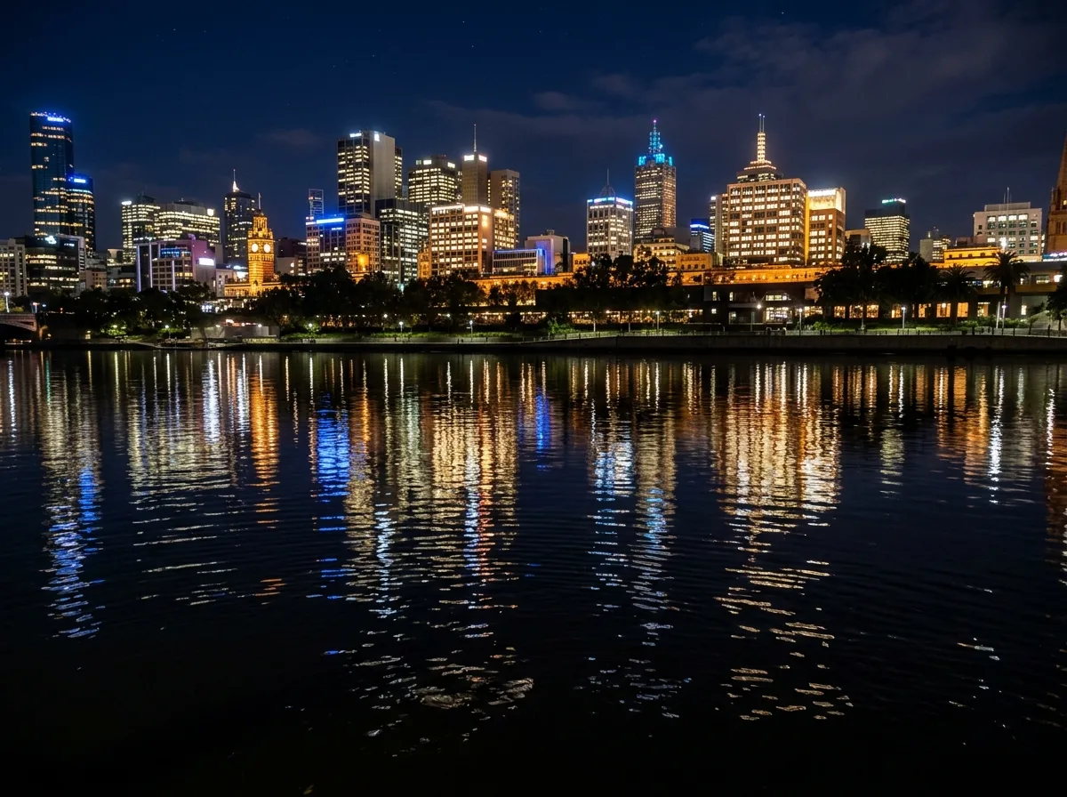 Riverside reflections: The water surface duplicates the building once