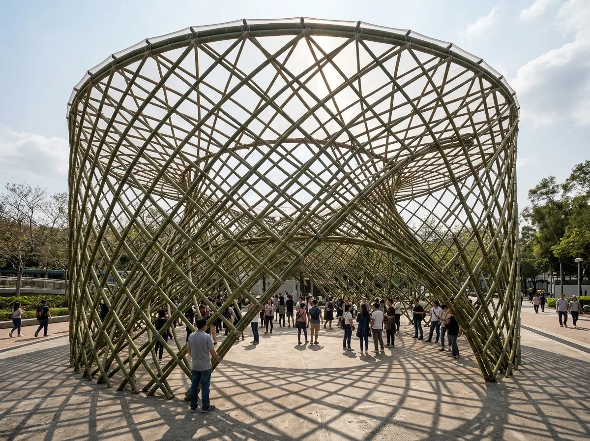 Bamboo Grid Shell: A Large-Span Shelter Curved into Shape
