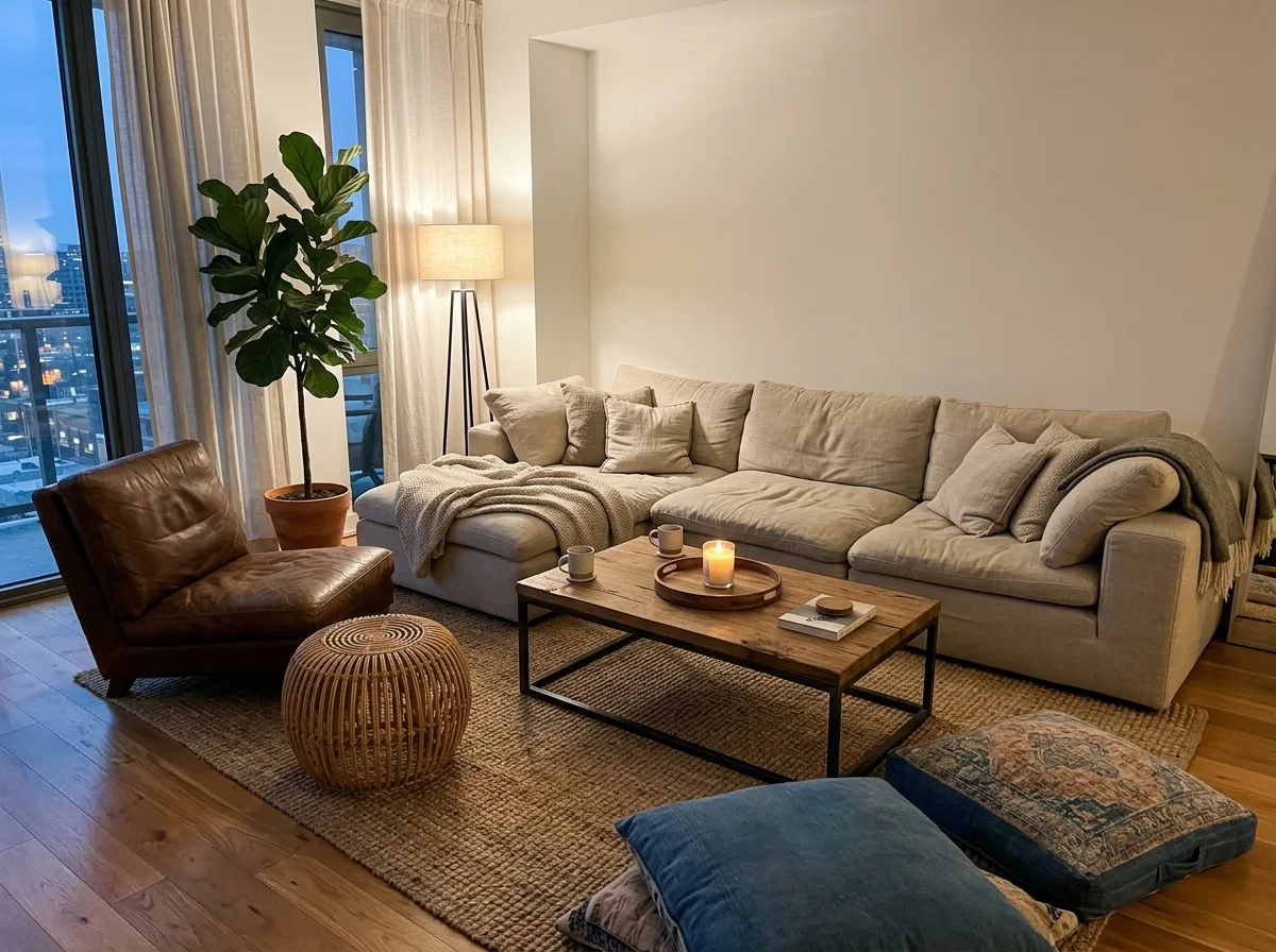 Refined Casual・Living Room: Seating arranged in a circle