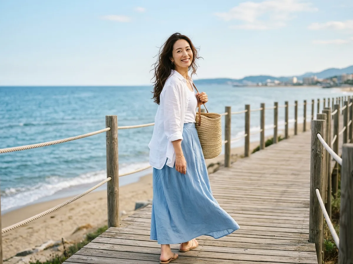 海边木栈道散步