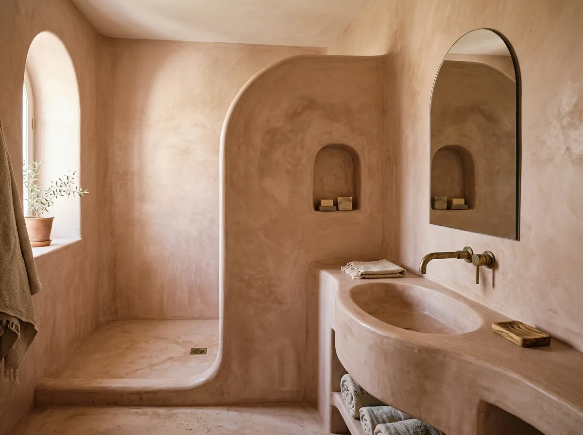 Modern Mediterranean • Bathroom: Seamless Stucco and Niches