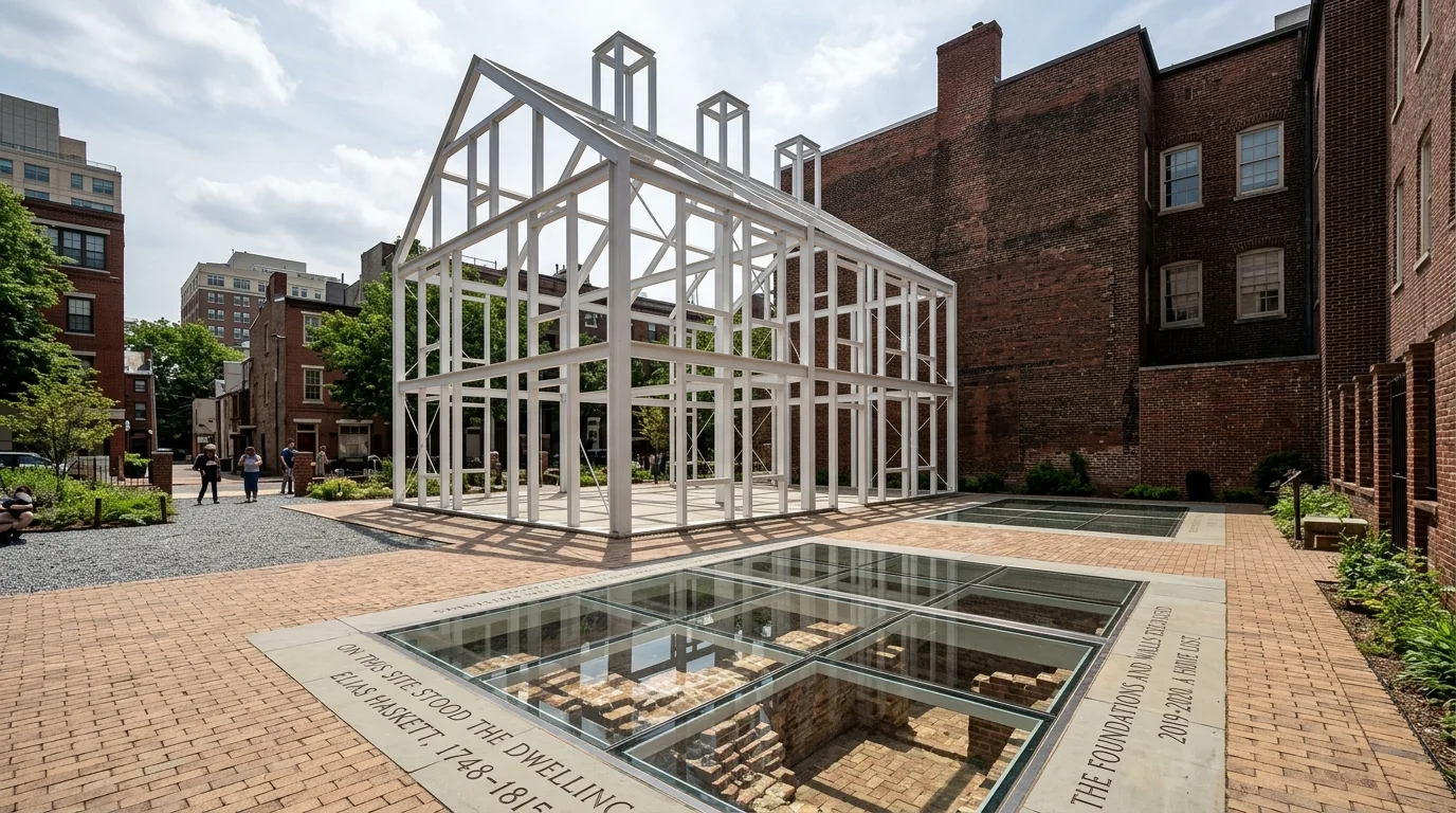 Ghost Frame: Steel Structure Lines Marking a Disappeared House