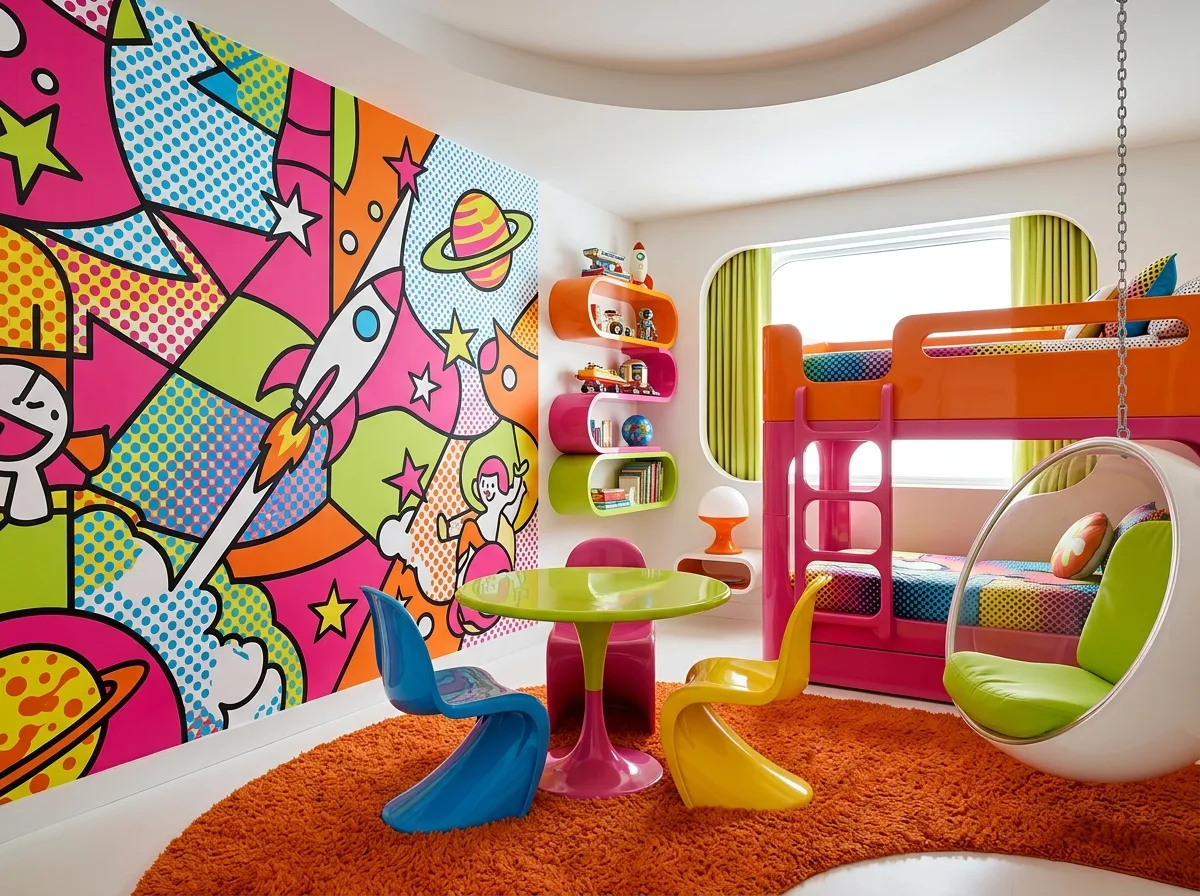 Pop Art Kids' Room: Primary Color Blocks and Graphic Walls
